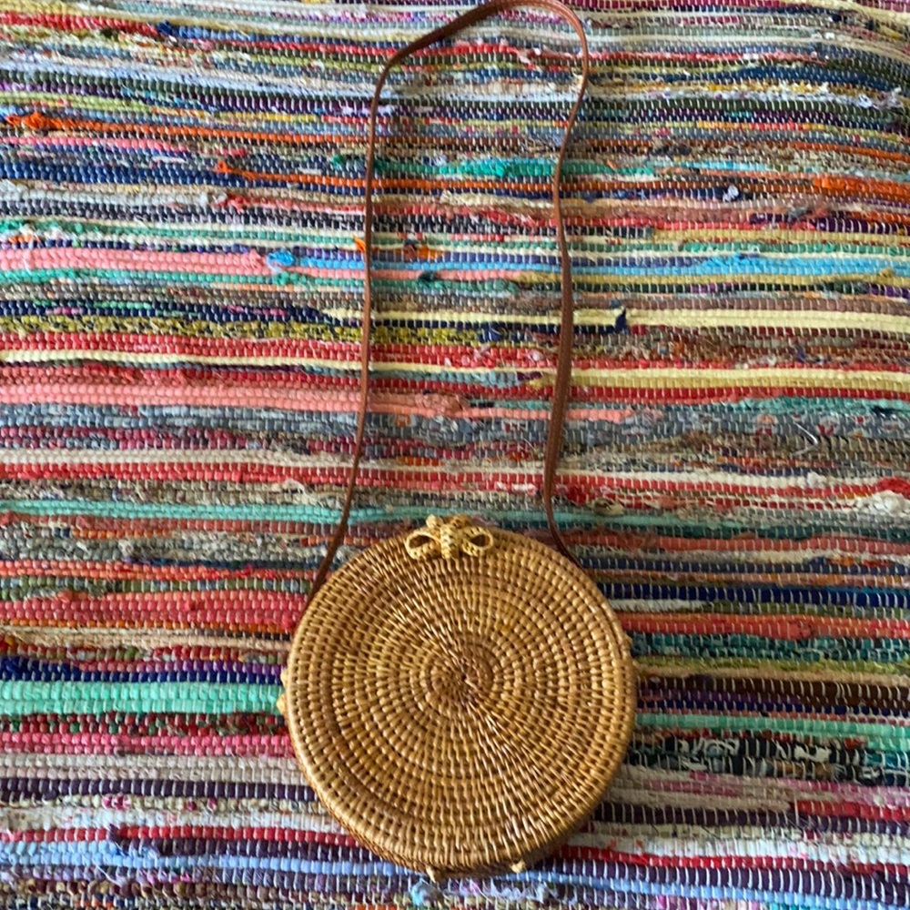 Wicker Straw Purse Women Round Crossbody